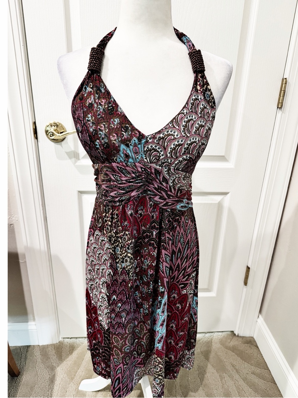 NWT Halter Paisley Print Dress in Burgundy and Teal